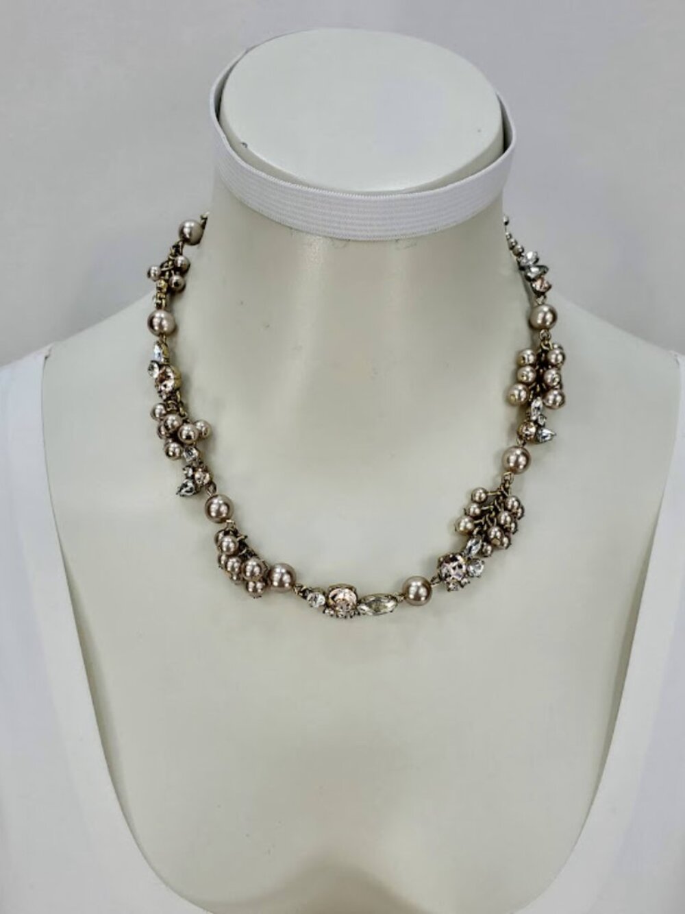 J Crew Blush Pearl and Crystal Cluster Necklace